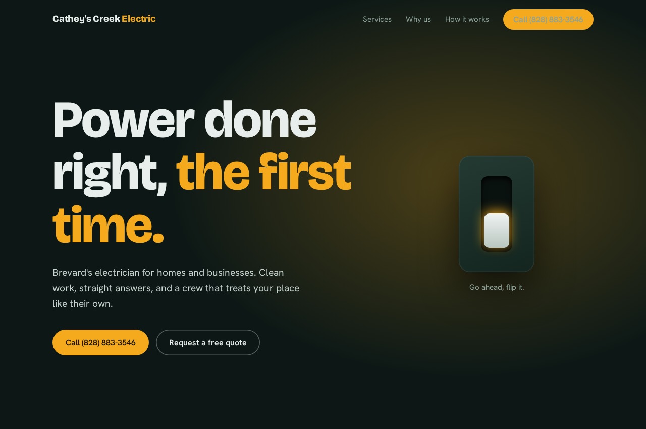 Cathey’s Creek Electric website design by MAT CRAFTED